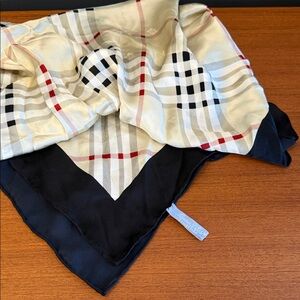Classic Plaid Silk Scarf in Beige, Black & Red 💯 silk by marina d’este vintage